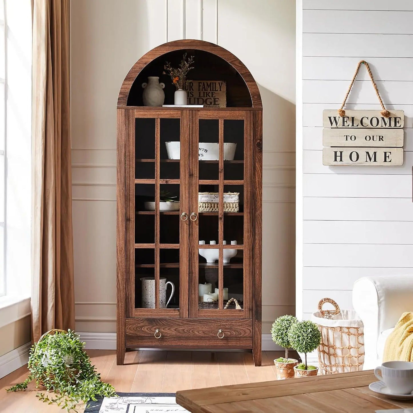 Farmhouse Arched Cabinet with Glass Doors