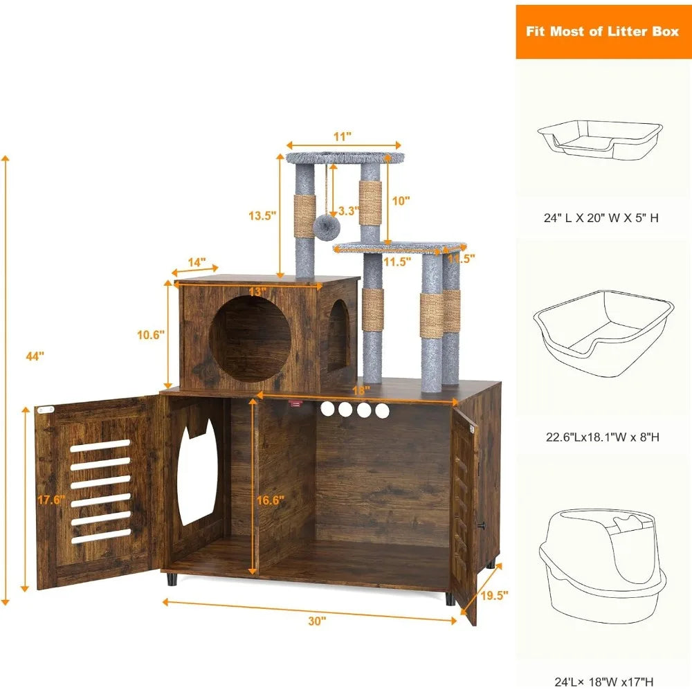 Modern Cat Tower, All-in-one Litter Cabinet