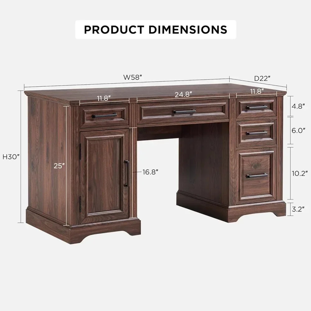 Executive Computer Desk with Drawers & Cabinet