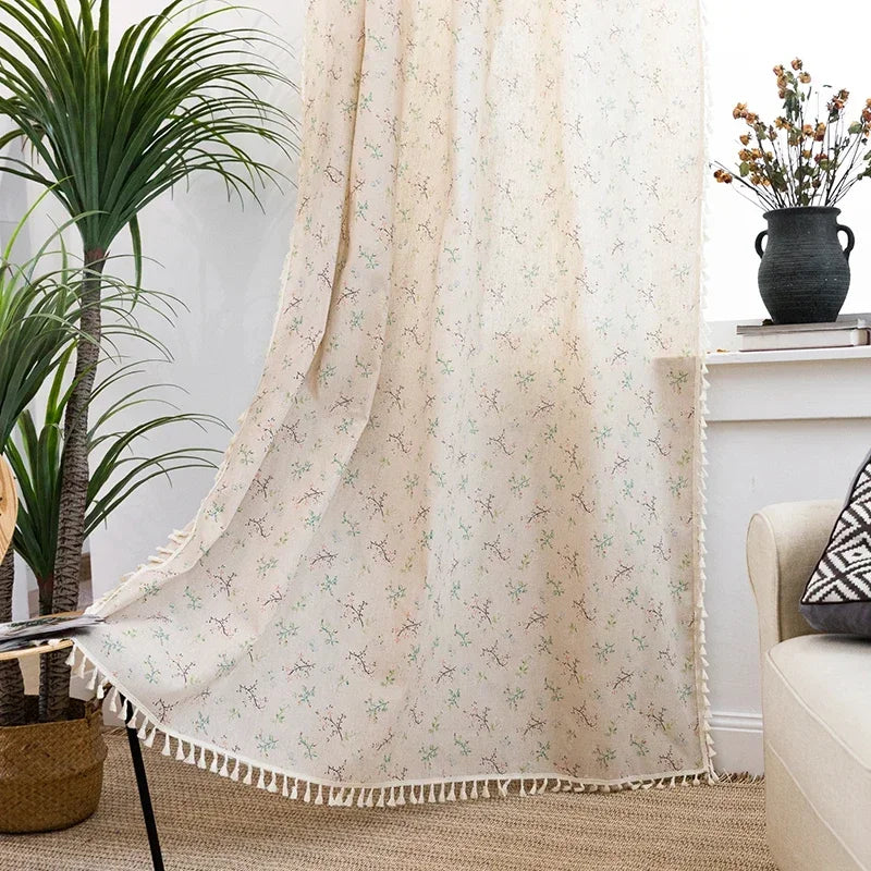 Green Farmhouse Vintage Pattern Window Curtain