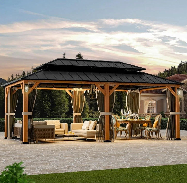 Permanent Hardtop Gazebo 12' x 20' w/ 4 LED Lights