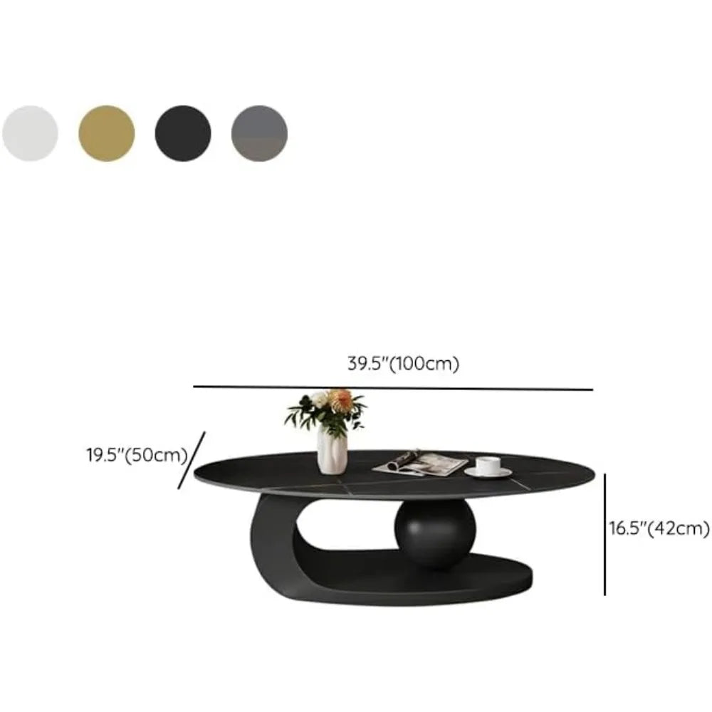 Stone Coffee Table with Abstract Metal Base