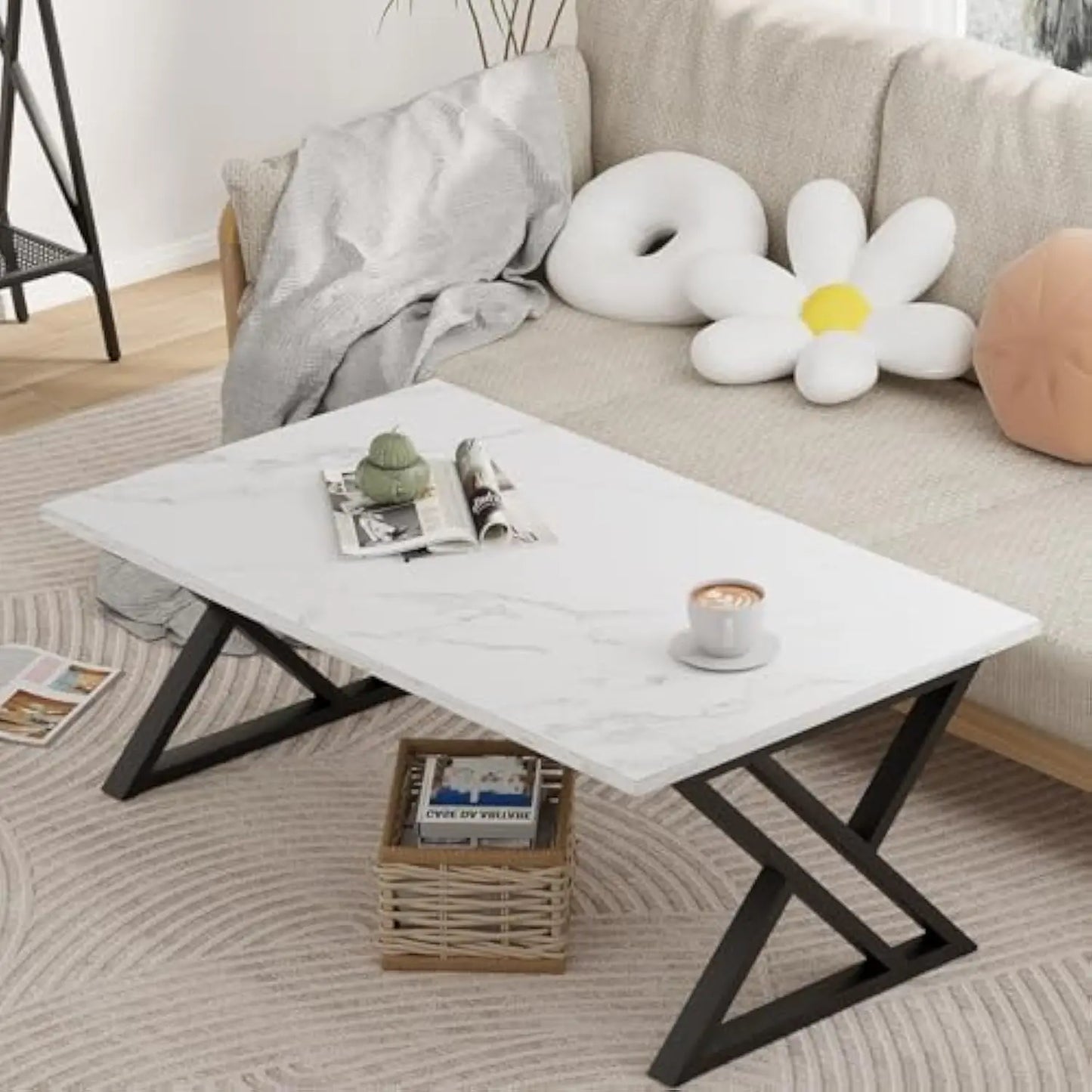 Simple Modern Coffee Table with Black Metal