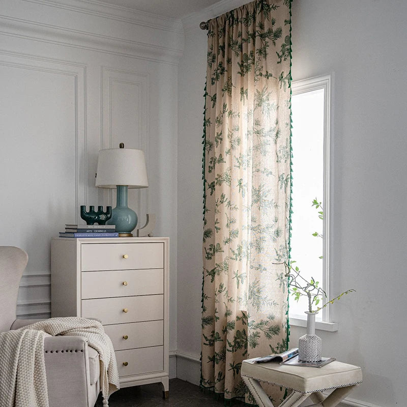 Green Farmhouse Vintage Pattern Window Curtain