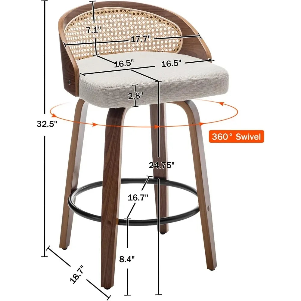 Mid-Century Swivel Rattan Bar Stools Set of 2