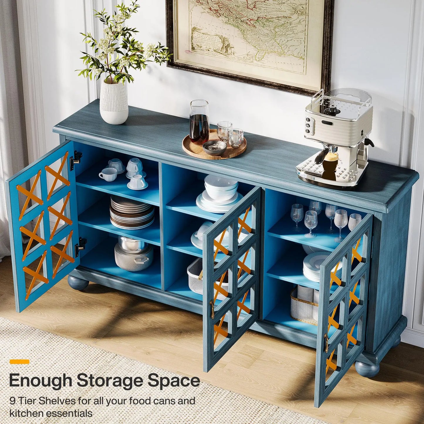 Blue Sideboard Cabinet with Storage