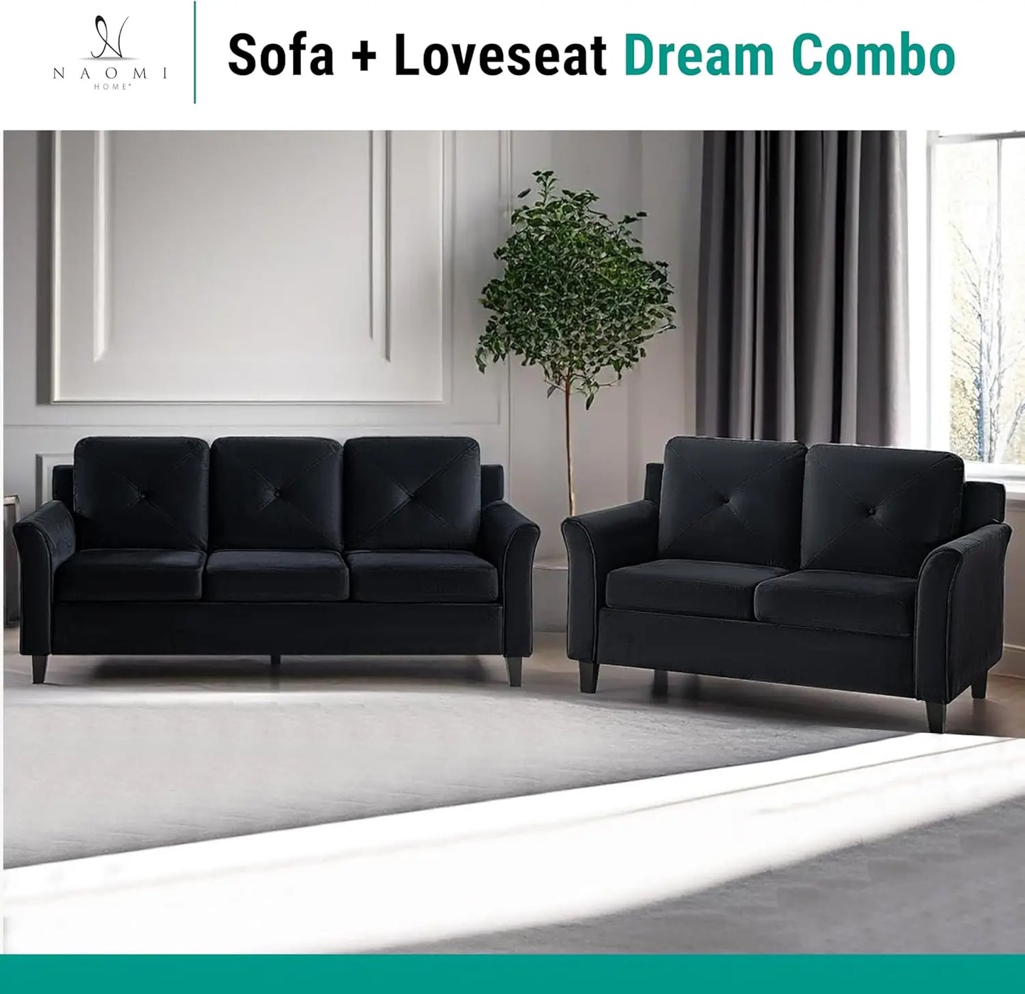 Black Button Tufted Sofa & Loveseat Set