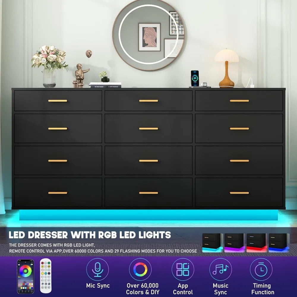 12 Drawers Dresser w/Power Outlet