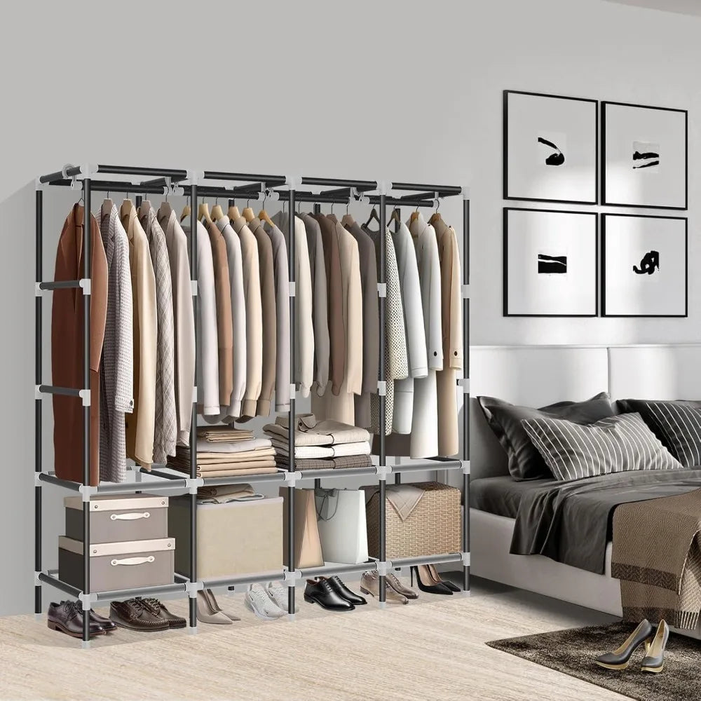 Grey Portable Closet with Zippers, 65.4Inches