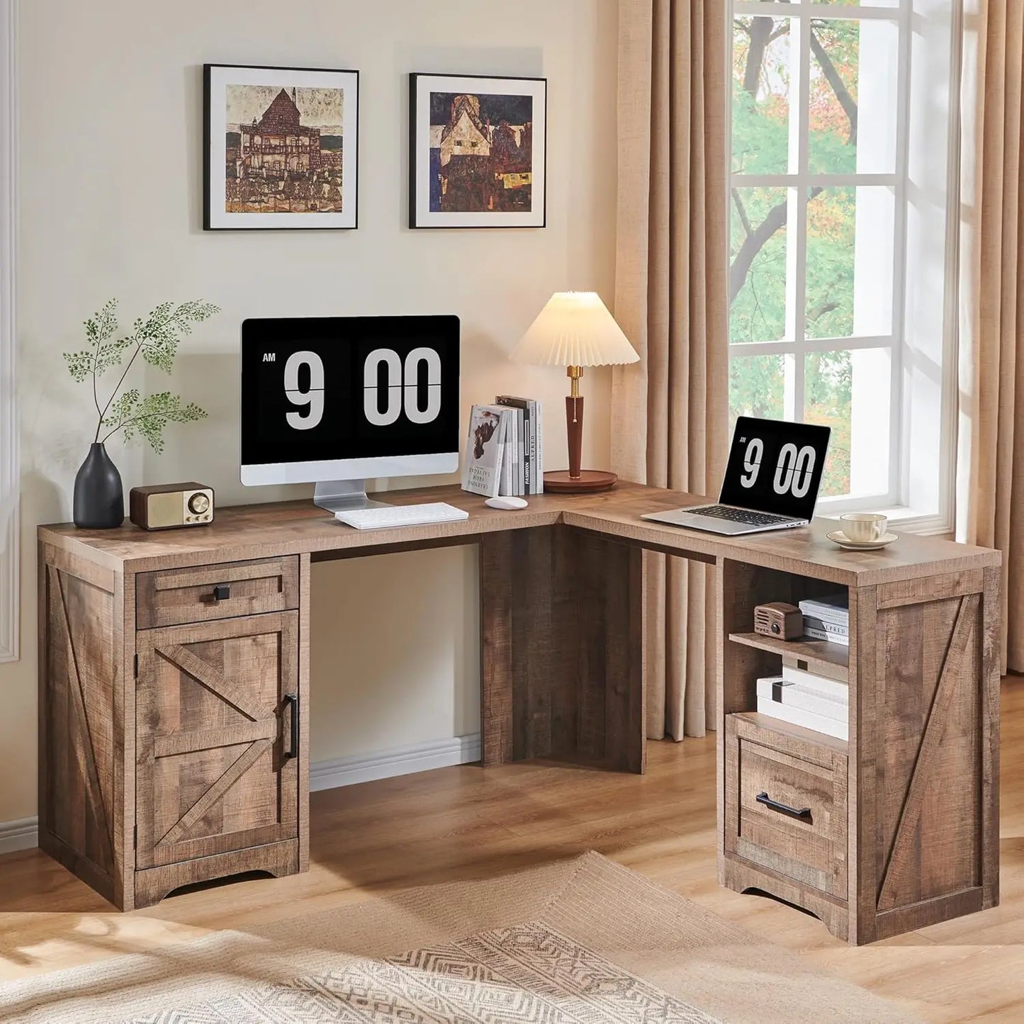 L Shaped Computer Desk with File Drawer