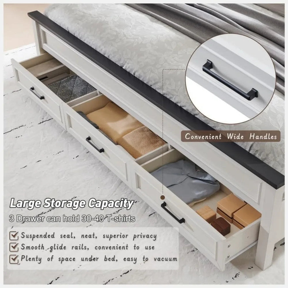 Queen Size Bed Frame with Headboard and Storage