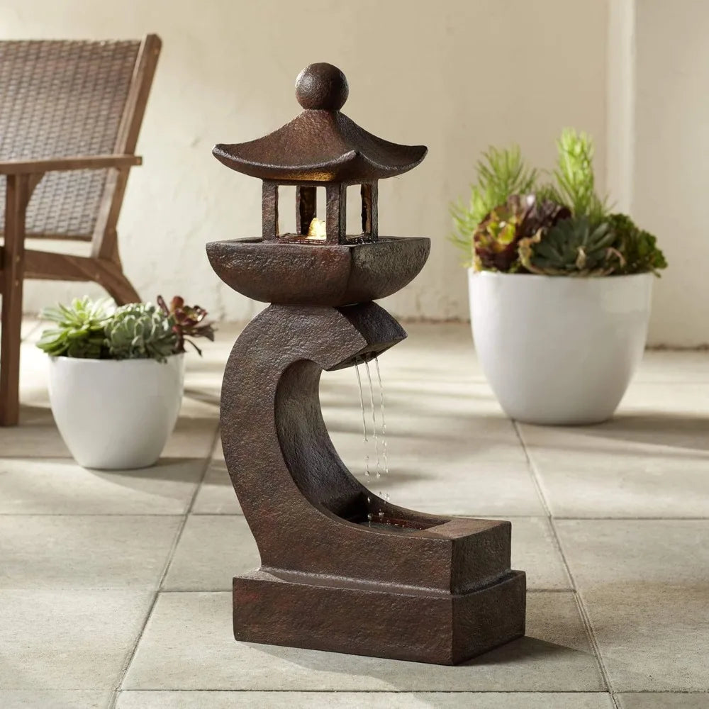 Garden Pagoda Style Outdoor Fountain with Light