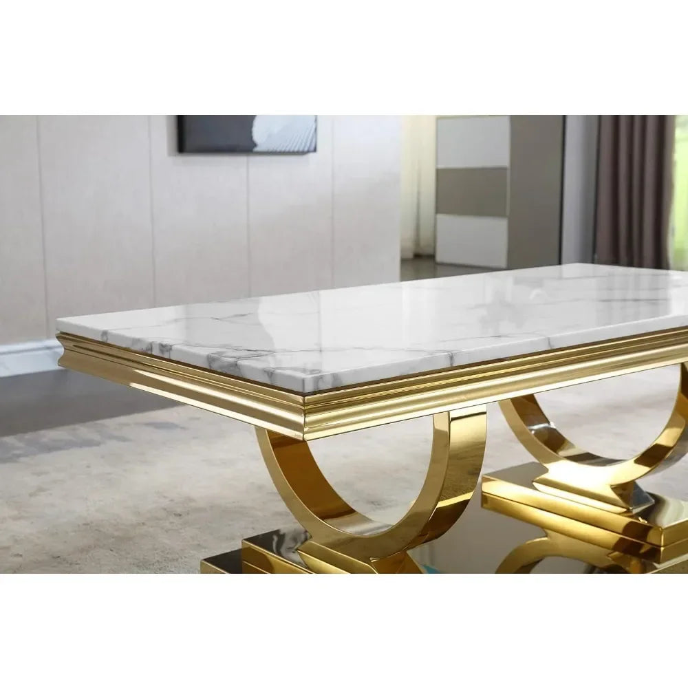 White Marble Coffee Table with Mirrored Base