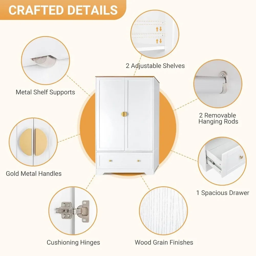 White Armoire Wardrobe with Hanging Rod