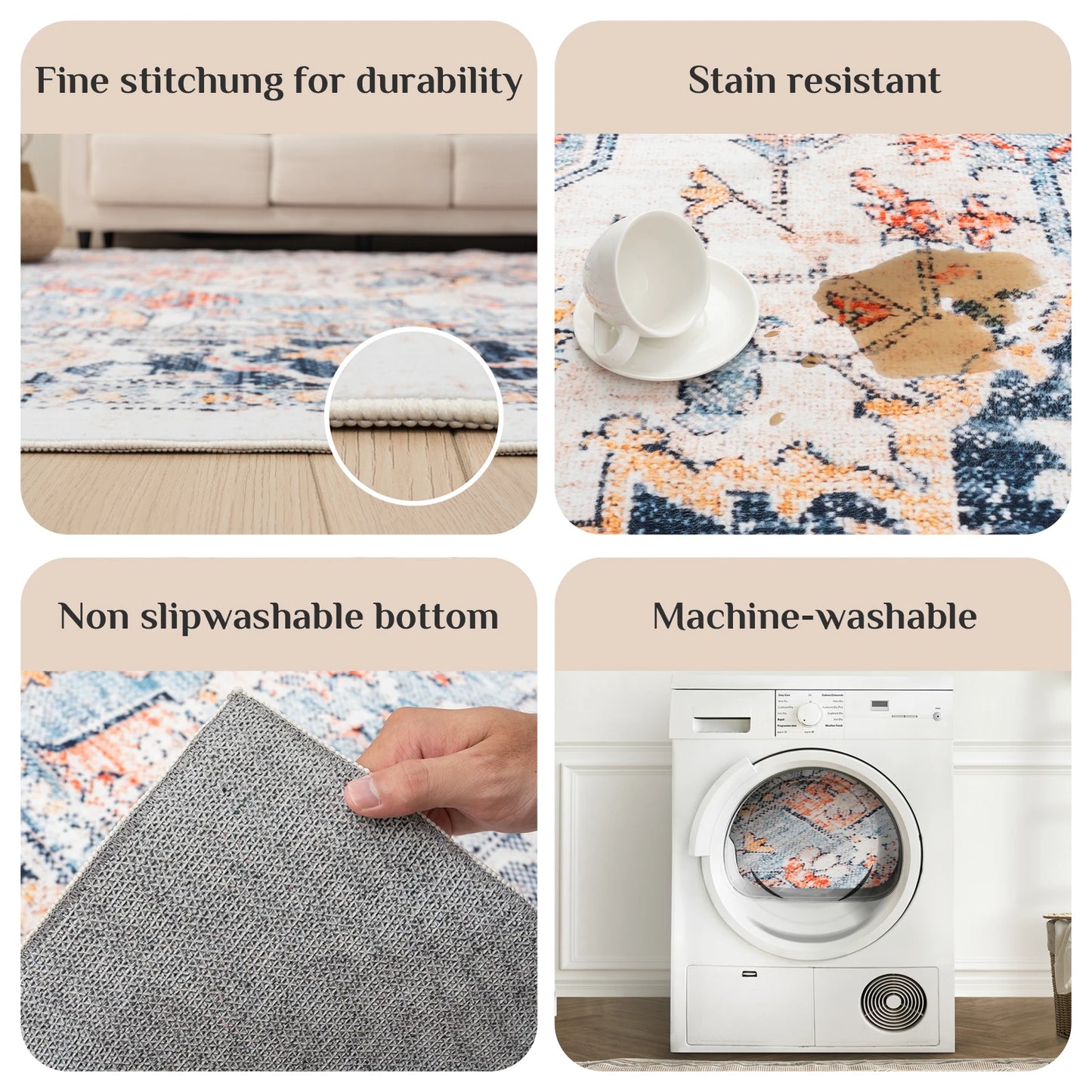 Vintage Design Washable Area Rugs