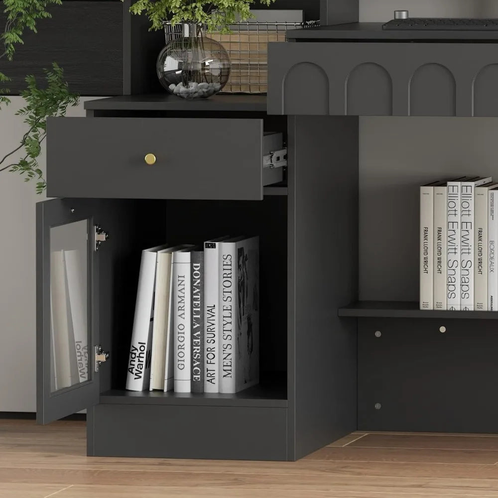 Home Office Desk with Shelves and Glass Doors