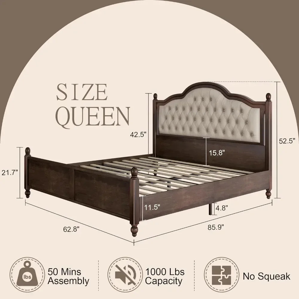 Solid Wood Bed Frame Queen Size