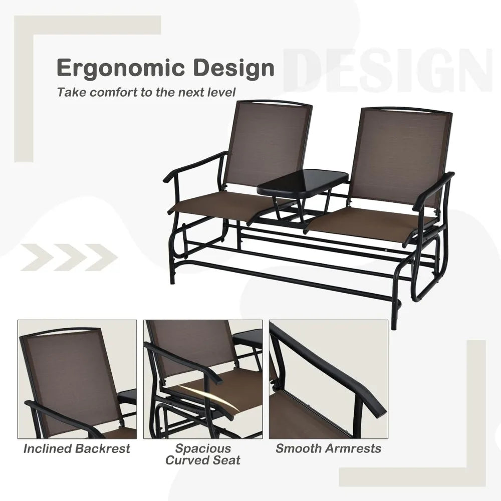 2 Person Swing Glider Loveseat w/Center Table