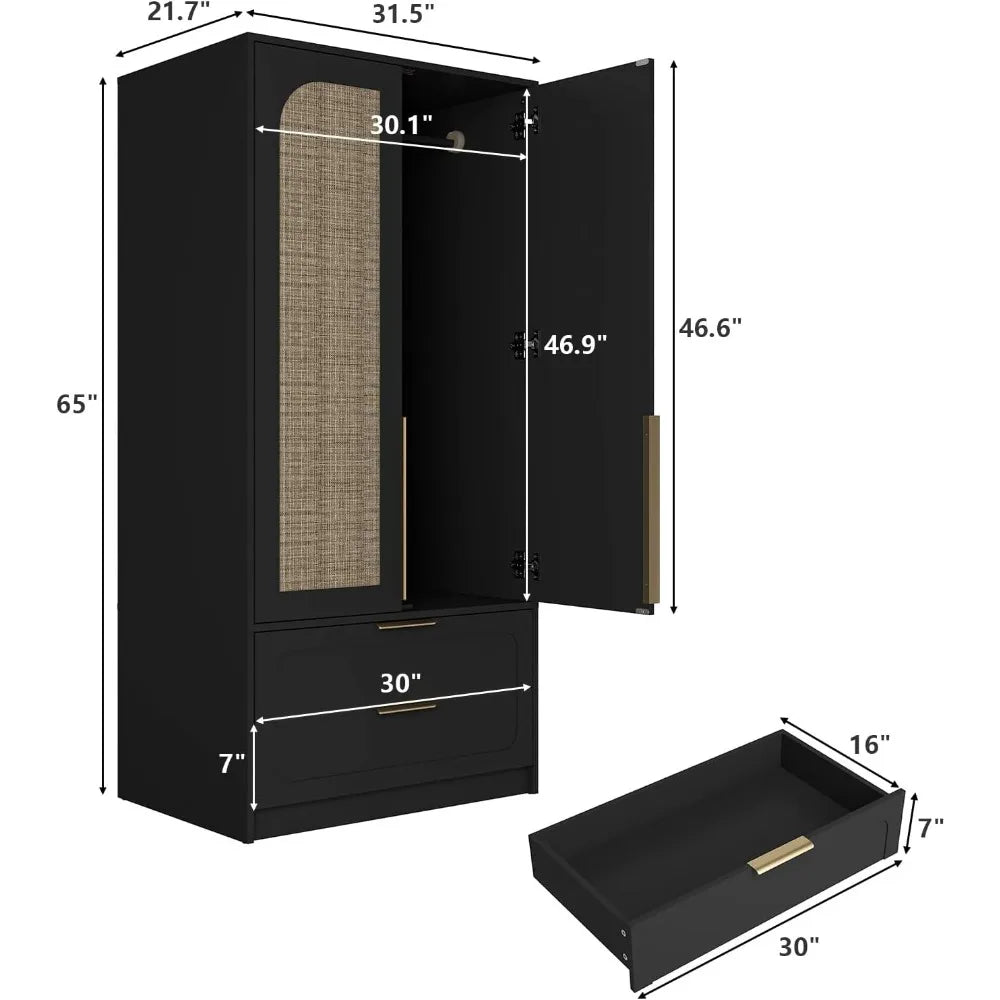Armoire Wardrobe Closet with Door and 2 Drawer