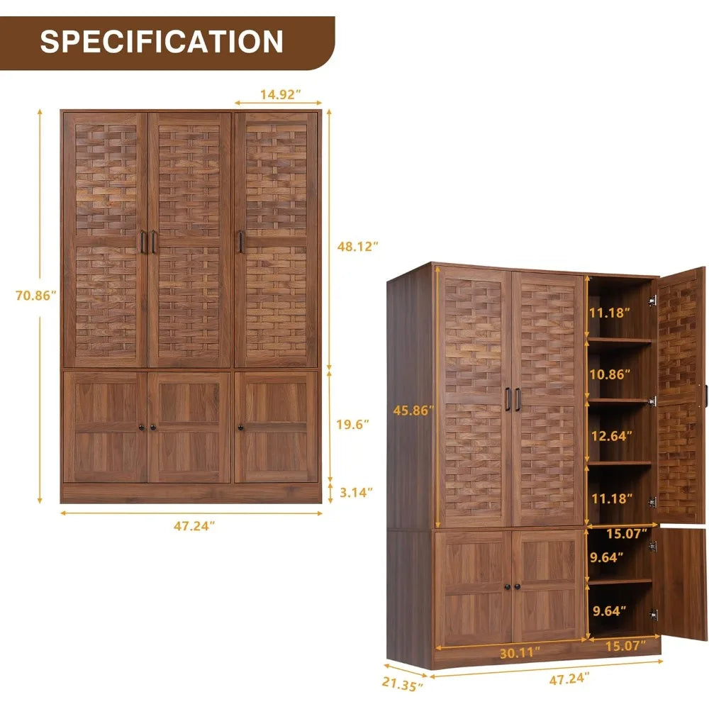 Walnut Armoire for High Storage Capacity with Adjustable Shelves