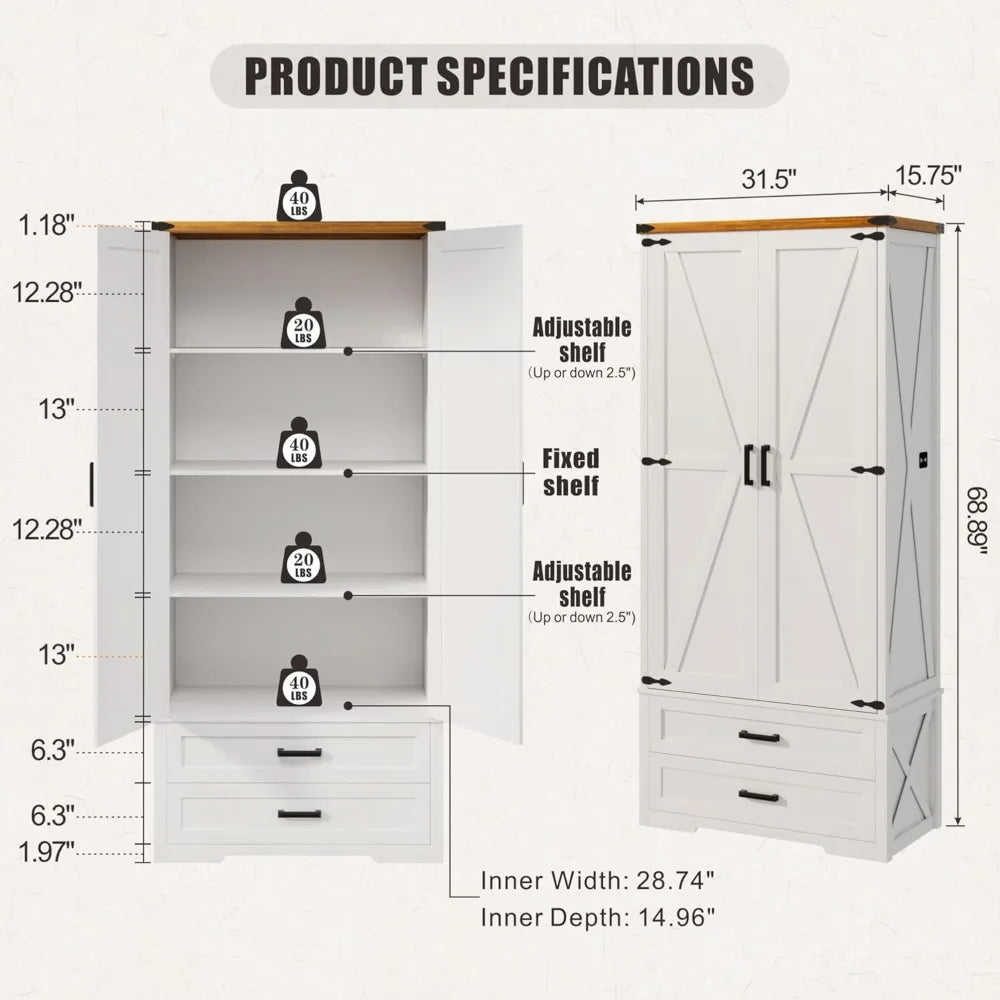Tall Pantry Storage Cabinet with Adjustable Shelves