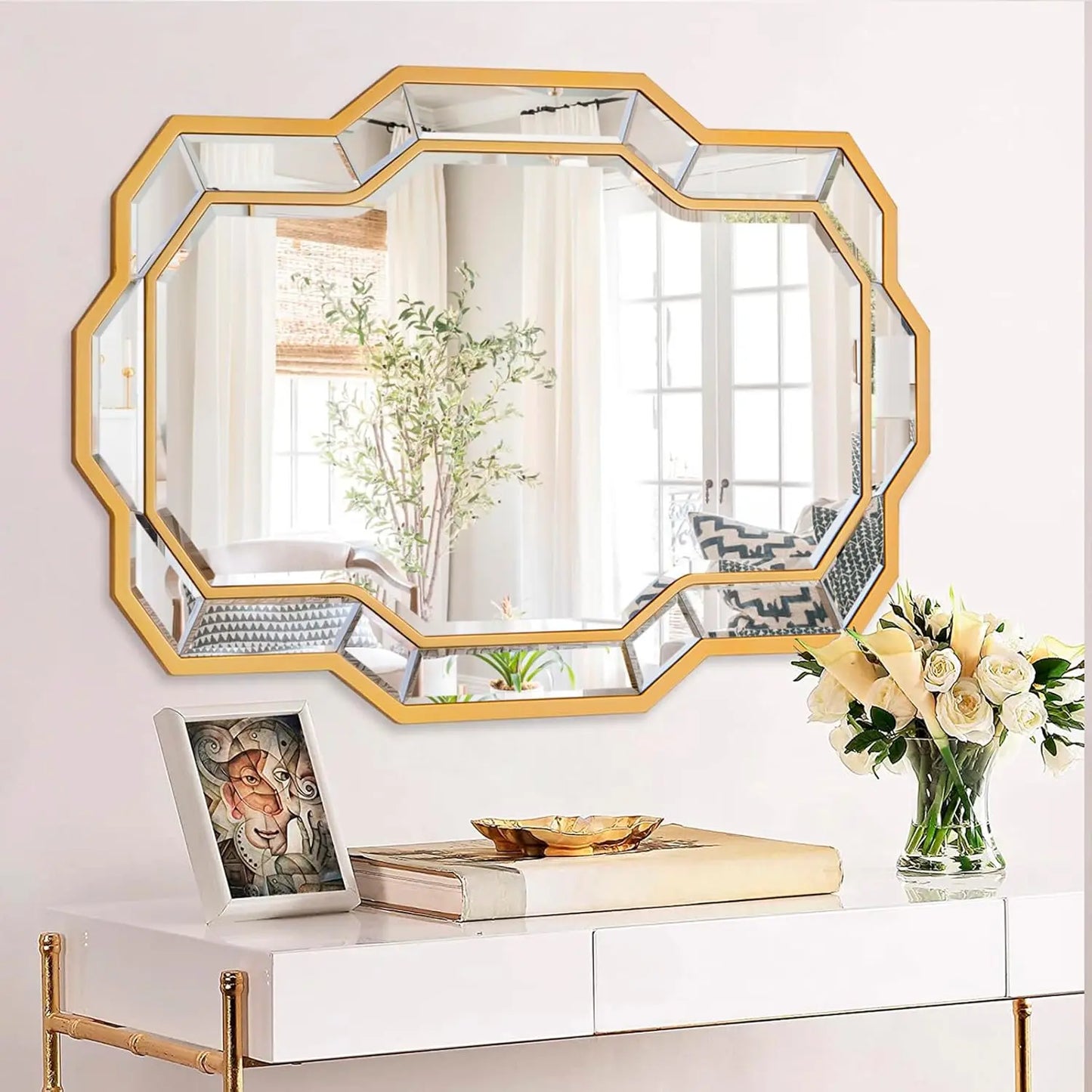 Modern Beveled Gold Mirror