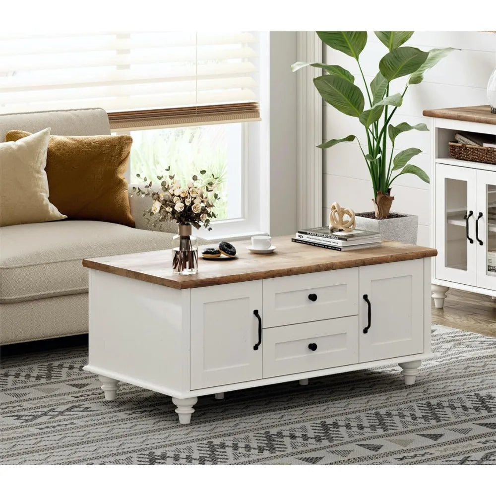 Country Coffee Table with Storage Cabinet