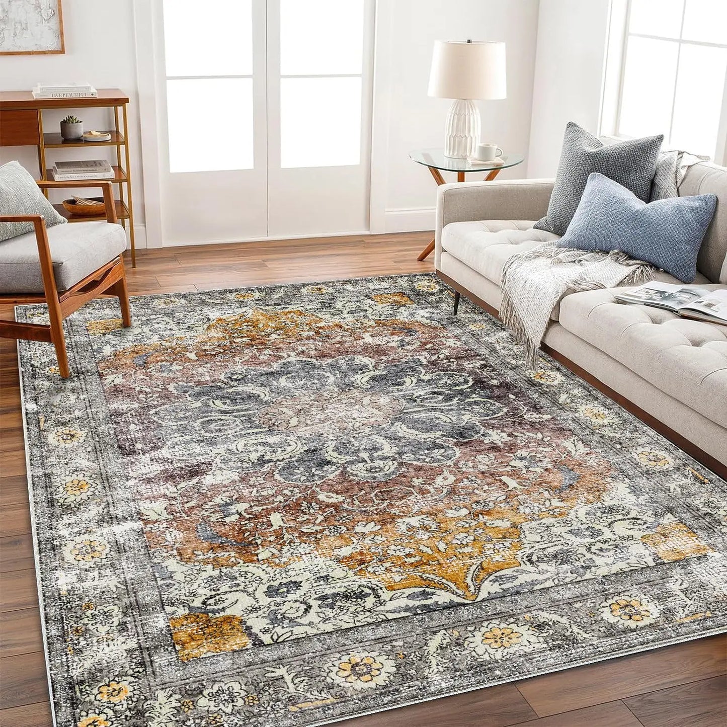 5x7 Washable Area Rug Vintage Brown Accent Rug