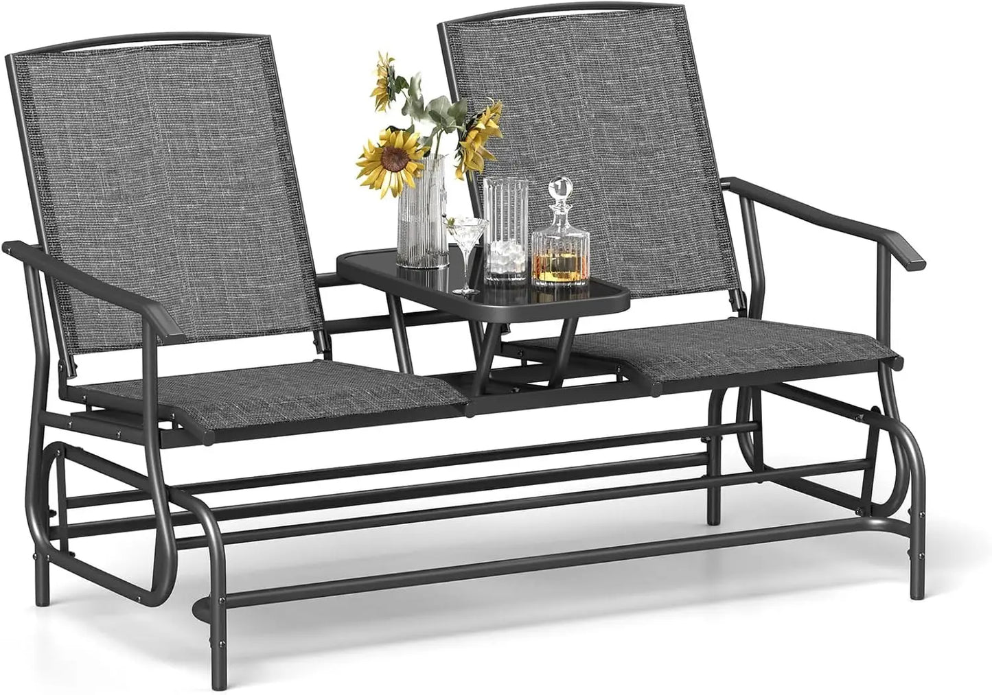 2 Person Swing Glider Loveseat w/Center Table