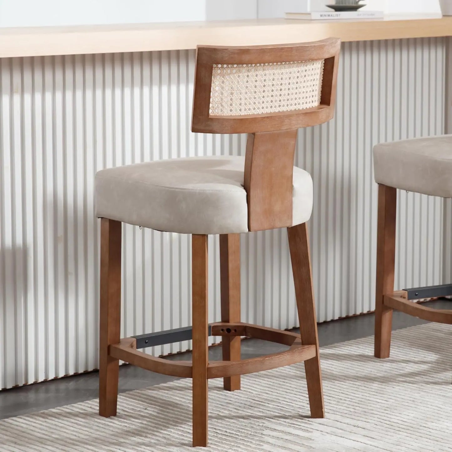 Set of 2 Counter Height Rattan Bar Stools