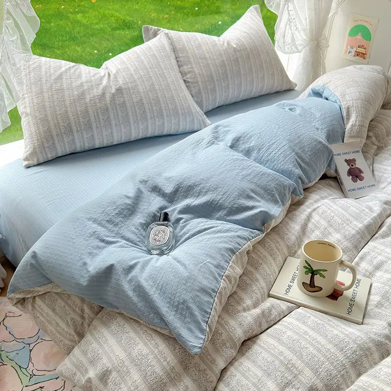 Bowknot Duvet Cover Set with Flat Sheet Pillowcase