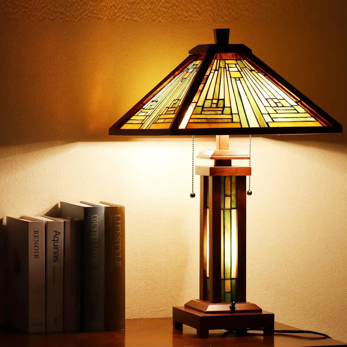 Mission Style Wood Base Desk Lamp with Night Light