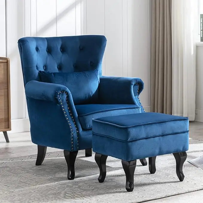 Mid Century Modern Wingback Chair with Ottoman