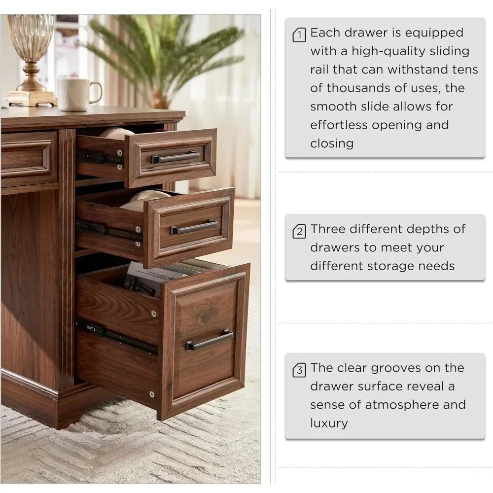 Executive Computer Desk with Drawers & Cabinet