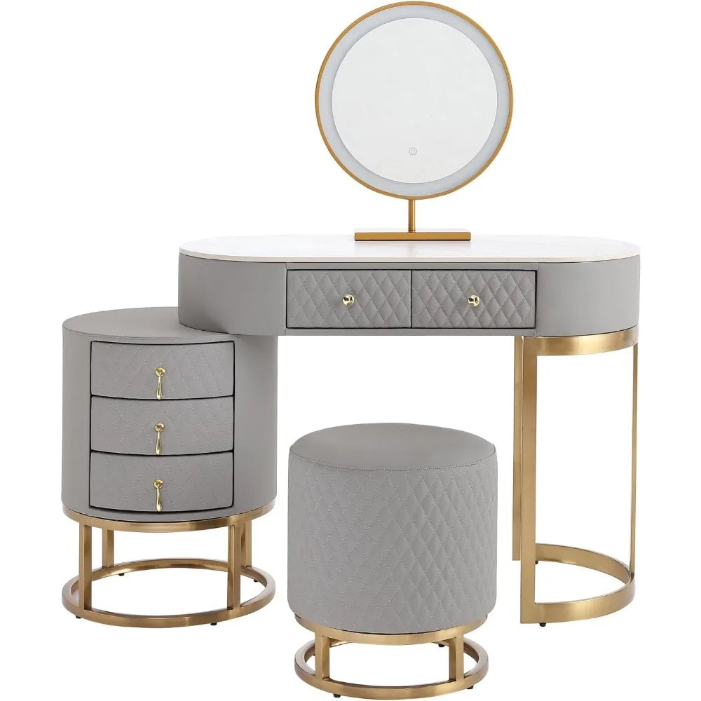 Luxury Makeup Table with Storage Drawers & Stool