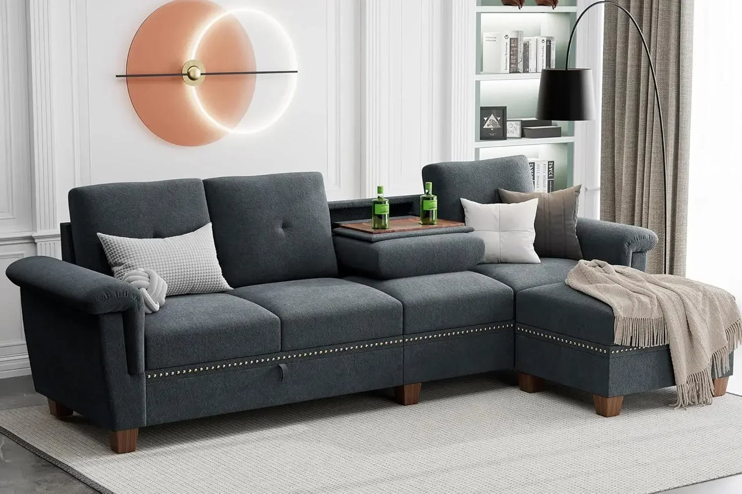 4-Seat Convertible Sectional Sofa with Ottoman