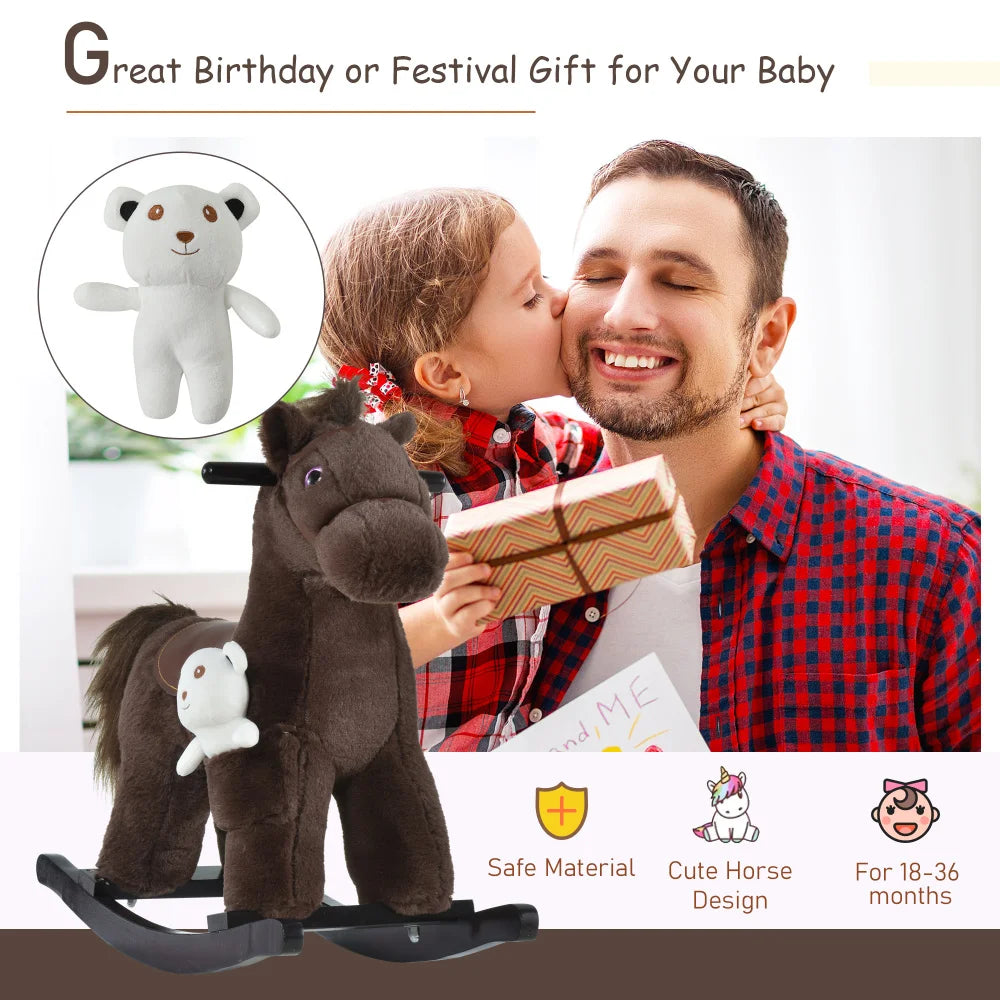 Kids Plush Rocking Horse with Bear Toy