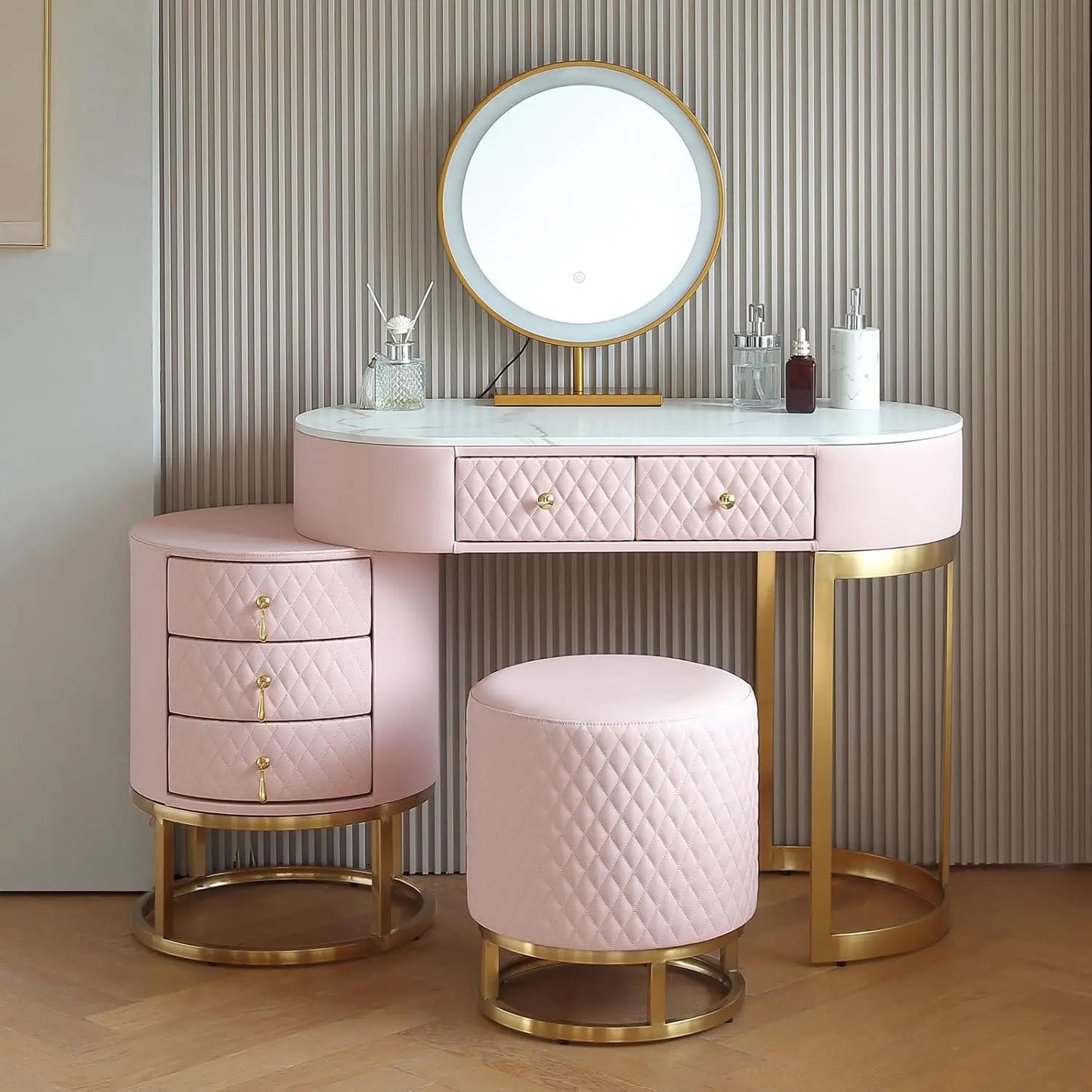 Luxury Makeup Table with Storage Drawers & Stool