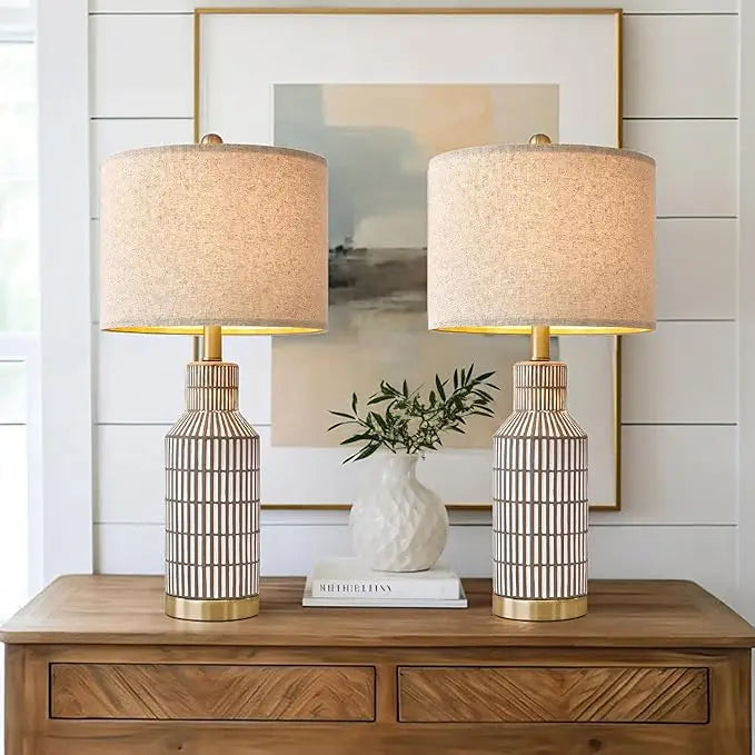 25in Modern Ceramic 3 Way Dimmable Touch Control Set of 2 Table Lamp