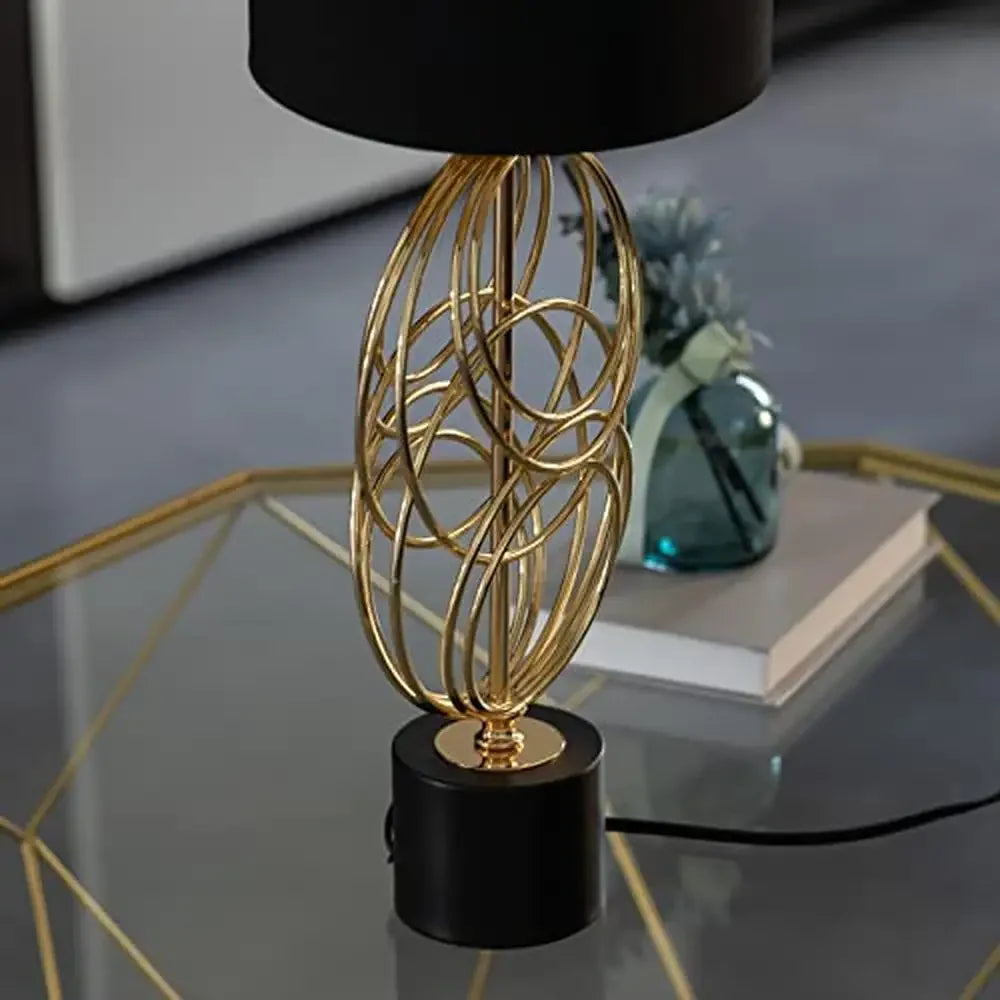 26" Metal Table Lamp with Gold Stand and Black Lampshade