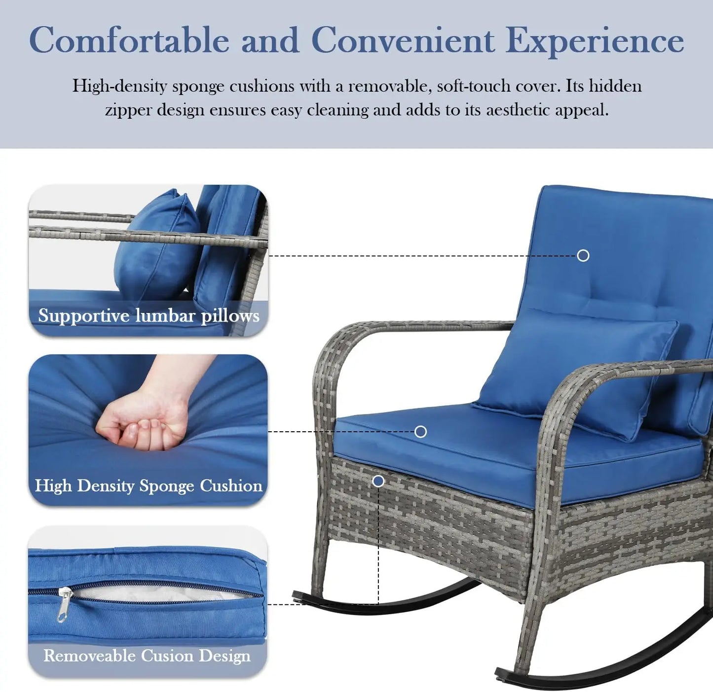 3 Piece Outdoor Furniture Rocking Chair Set