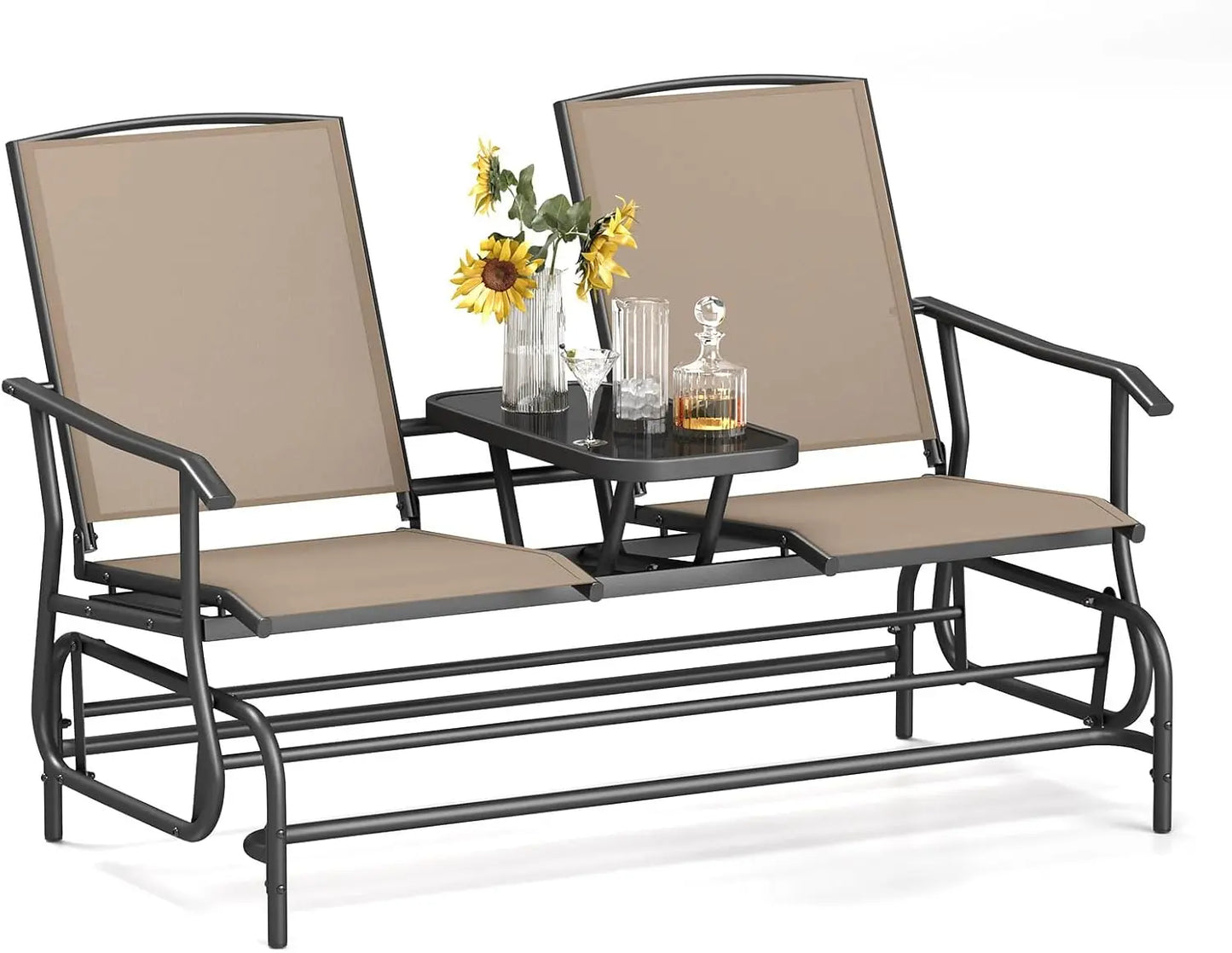 2 Person Swing Glider Loveseat w/Center Table