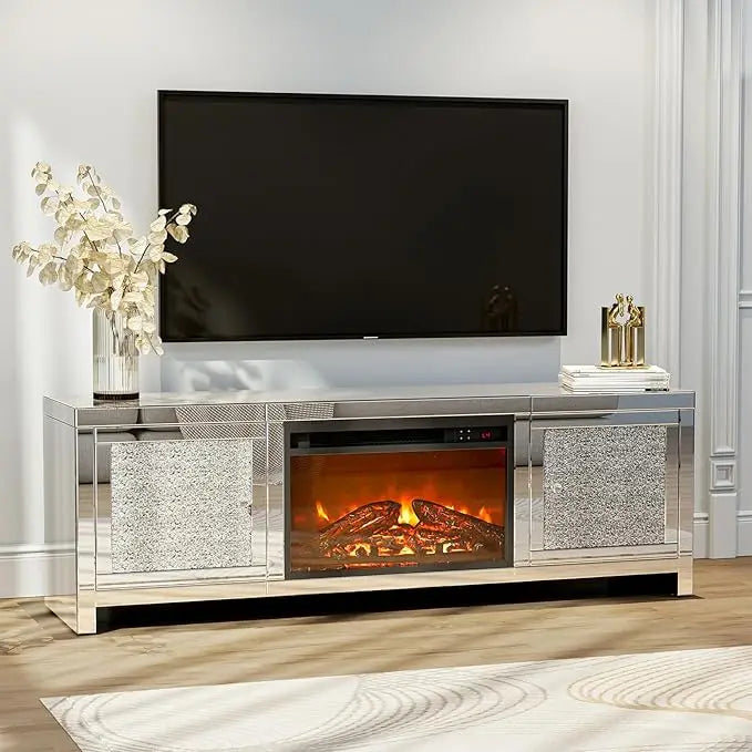 Mirror Fireplace TV Media Entertainment Center