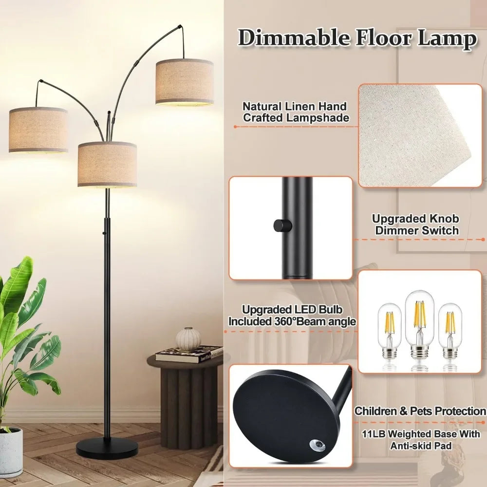 Tall 3 Lights Arc Floor Lamps