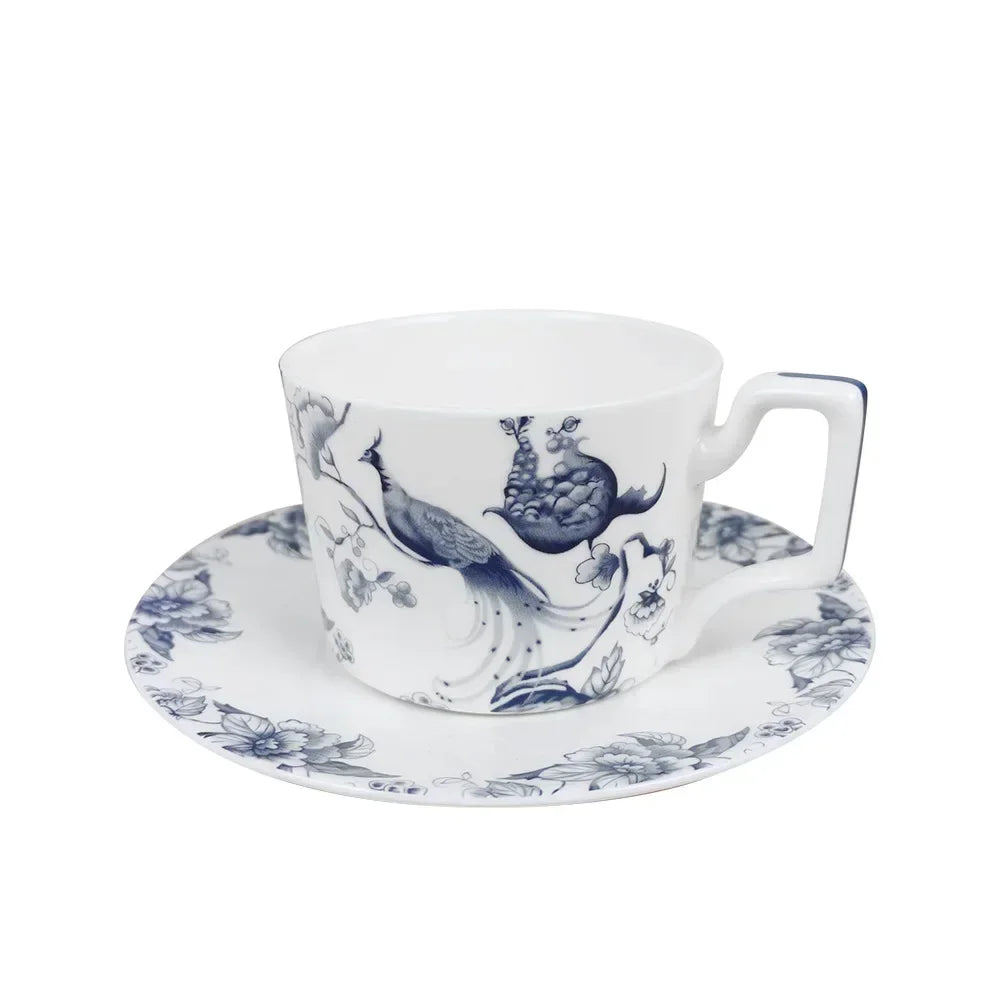 Bone Porcelain Dining Plate Coffee Tea Cup Flower Bird Tableware
