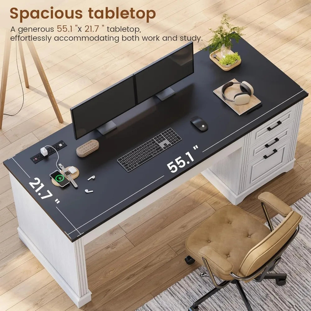 Farmhouse Executive Desk with Storage Drawers