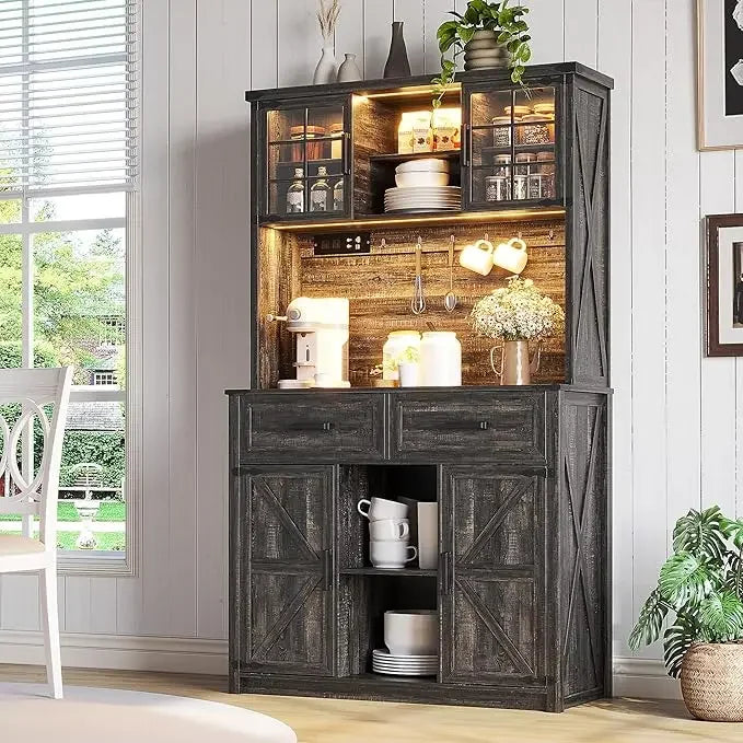 Bar Cabinet with LED Lights & Power Outlets