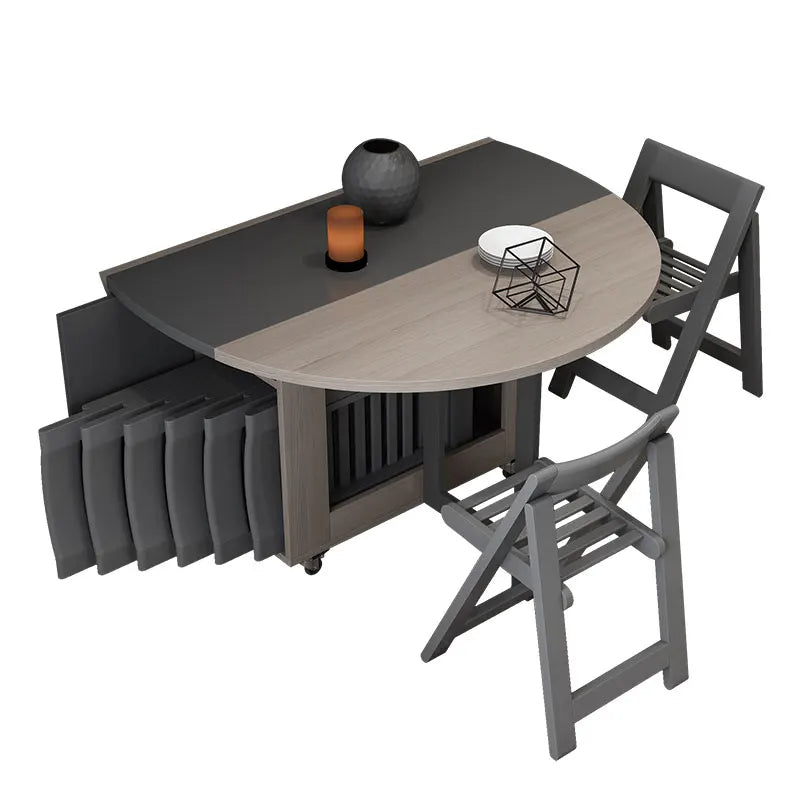 Multifunctional Round Dining Table with Folding Chairs