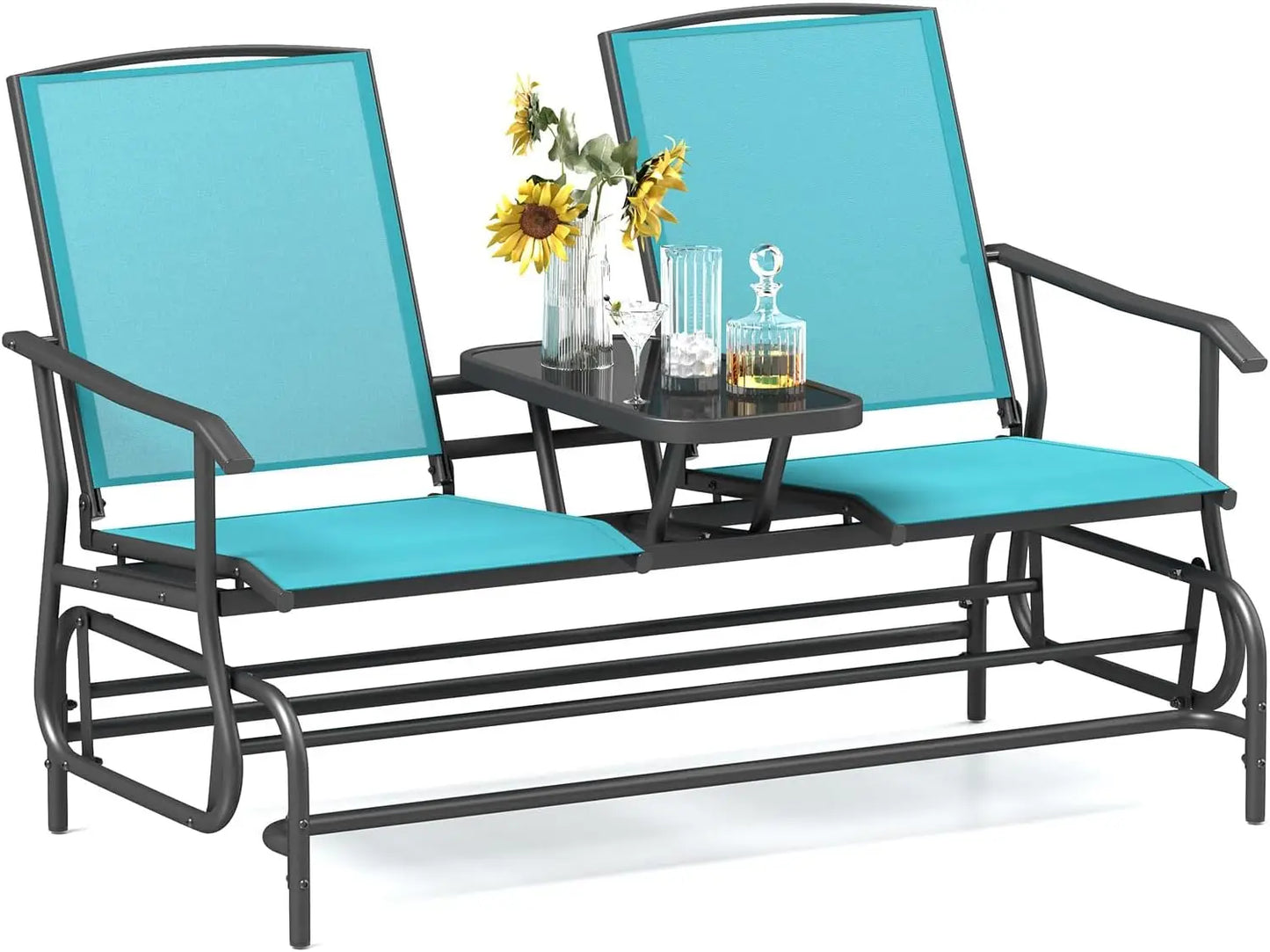 2 Person Swing Glider Loveseat w/Center Table