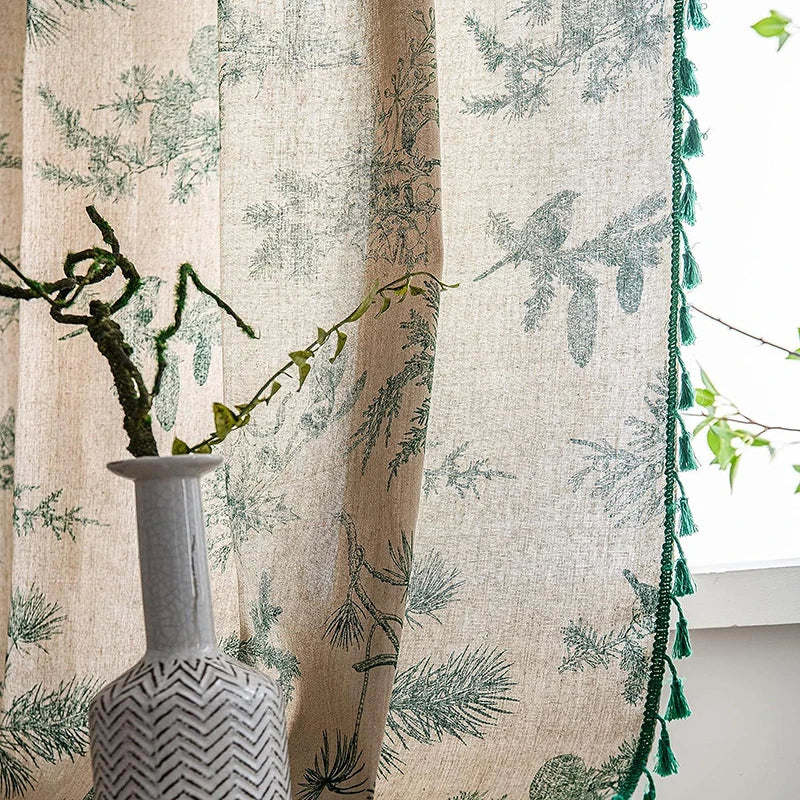 Green Farmhouse Vintage Pattern Window Curtain
